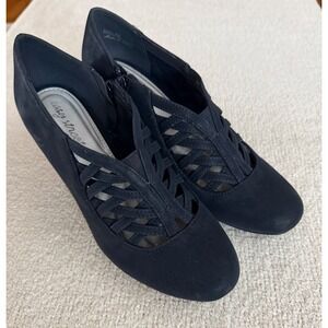 Easy Street Emmy Navy Matte Lattice Cage Shooties Block Heel Size 8 M